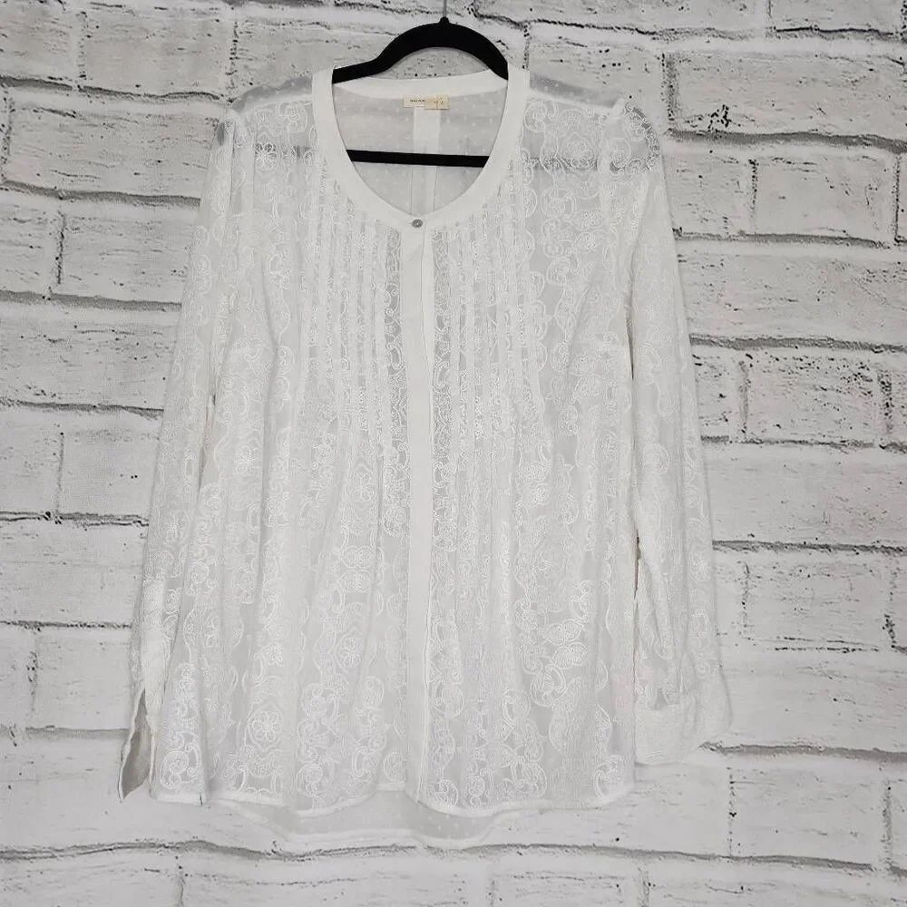 Anthropologie Meadow Rue Womens White Willow Garden Button Down Blouse Sz Large